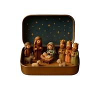Generico Nativity Figurines in a Tin - Pocket Size Jesus Birth Decoration | Desktop Holiday Display Small Christmas Holy Family Set for Home, Offices, Bedroom, Entrance, Study, Bookshelf, Church
