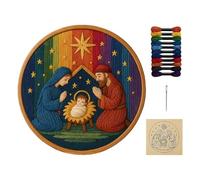 Generico Nativity Scene Embroidery Kit - Christmas Thread Craft For Handmade Decorations | Cotton Thread With Patterned Fabric, Easy Beginner Project, For Holiday Decor, Wall Art, Crafting