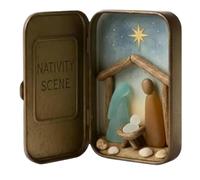 Generico Nativity Scene - Sea Glass and Wood Religious Decor, Handmade Nativity Figurines with Tin Box, Spiritual Christmas Table Display for Living Room, Bookshelf, Mantel, and Family Celebration