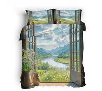 Generico Natura Set Copripiumino Matrimoniale 260x240cm, Foreste, Montagne, Fiumi Copripiumino Matrimoniale 3 Pezzi in Microfibra Comprendente 1 Copripiumino 260x240cm + 2 Federe 50x75cm