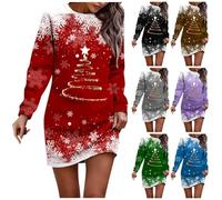 Genérico Navidad Jersey Mujer Camiseta Manga Larga Sudaderas Cuello Redondo Navideños Impresión Elegante Invierno Fiesta Camisa Túnica Tops Original Xmas Suéter Blusa Christmas