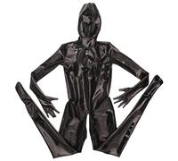 Generico Nero,4XL, Donna Sexy Finitura A Specchio Lattice/Ammoniaca Tuta Attillata Casual Copertura Totale Cerniere Collant Tuta Intera DS Discoteca Palcoscenico Costume