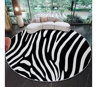 Generico Nero Bianco Tappeto Rotondo 160 cm - Antiscivolo Lavabile Tappeti per Bambini Cameretta Soggiorno, Semplice Animale Striscia Di Zebra Stampa Morbido Flanella Tappeto Rotondo per Divano