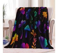 Generico Nero Coperta Plaid Pile Realismo Magico Funghi Foglie Fiori Coperte da Letto in Flanella, 130 x 150 cm Coperte Pile Morbida Leggera Soffice Accogliente e Lussuosa Coperta in Microfibra