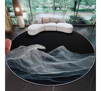 Generico Nero Grigio Tappeto Rotondo 160 cm - Antiscivolo Lavabile Tappeti per Bambini Cameretta Soggiorno, Pittura Astratta Film Onde Giganti Stampa Morbido Flanella Tappeto Rotondo per Divano