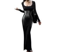 Generico Nero,M, Donna Sexy Poliestere Casual Manica Lunga Vita Alta Spina di Pesce Abito DS Cosplay Teatro Costume