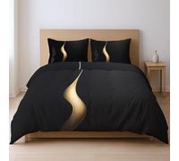 Generico Nero-Oro Arte Moderna Curva Alla Moda Parure CopriPiumino Microfibra Biancheria Da Letto Con Federa Adatto Ai Giovani 135 x 200cm Set Di Due Pezzi