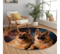 Generico Nero Tappeto Rotondo 120 cm, Animale Pastore Cane Morbido e Antiscivolo Lavabile Tappeto per Soggiorno Sala da Pranzo Camera da Letto Home Decor