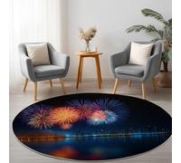 Generico Nero Tappeto Rotondo 180 cm, Skyline Della Città Fuochi D'Artificio Morbido e Antiscivolo Lavabile Tappeto per Soggiorno Sala da Pranzo Camera da Letto Home Decor