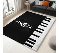 Generico Nero Tappeto Salotto 80 x 150 cm Interno Pelo Corto Tappeti, Tasti Pianoforte Illustrazione Musica Lavabile in Lavatrice Antiscivolo Tappeto per Salotto Cameretta Ufficio Ingresso
