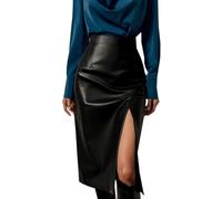Generico Nero,XL, Donna Sexy Similpelle Casual Spacchi Vita Alta Cerniera Aderente Gonna in Pelle DS Cosplay Teatro Costume