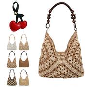 Generico New Fashionable Handmade Woven Bag, Boho Large Capacity Summer Tote Bag with Beaded Shoulder Strap for Shopping, Beach Trips (C)