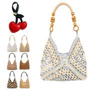 Generico New Fashionable Handmade Woven Bag, Boho Large Capacity Summer Tote Bag with Beaded Shoulder Strap for Shopping, Beach Trips (A)