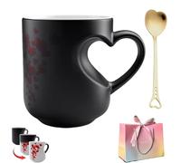 Generico New Heart-Shaped Color Changing Magic Ceramic Mug, Thermochromic Surprise Design Coffee Cup, Romantic Novelty Gift for Valentine's Christmas Mother's Day (Gift set - Black)