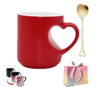 Generico New Heart-Shaped Color Changing Magic Ceramic Mug, Thermochromic Surprise Design Coffee Cup, Romantic Novelty Gift for Valentine's Christmas Mother's Day (Gift set - Red)