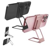Generico New Upgraded Back Clip Type 360 Folding Bracket, Back Clip Adjustable Height and Angle Foldable Phone Stand, with Stable Metal Base, for Various of Smartphones (Black+Rose gold)