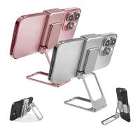Generico New Upgraded Back Clip Type 360 Folding Bracket, Back Clip Foldable Phone Holder, Metal Double Ring Square Phone Holder, for Various of Smartphones (Silver+Pink,2 Pcs)