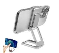 Generico New Upgraded Back Clip Type 360° Folding Bracket, Metal Double Ring Square Phone Holder, Adjustable Height and Angle Foldable Phone Stand (Silver)