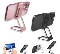 Generico New Upgraded Back Clip Type 360° Folding Bracket, Metal Double Ring Square Phone Holder, Back Clip Foldable Phone Holder, Adjustable Height and Angle, with All Types Smartphones (Black+Pink)