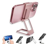 Generico New Upgraded Back Clip Type 360° Folding Bracket, Metal Double Ring Square Phone Holder, Back Clip Foldable Phone Holder, Adjustable Height and Angle, with All Types Smartphones (Pink)