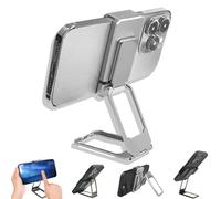 Generico New Upgraded Back Clip Type 360° Folding Bracket, Metal Double Ring Square Phone Holder, Back Clip Foldable Phone Holder, Adjustable Height and Angle, with All Types Smartphones (Silver)