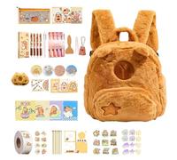 Generico Niedlicher Rucksack - Schulranzen Set | Capybara Rucksack mit Weichem Stofftier | Für Kinder Mädchen Reisen Schulausflug Camping Sport Geburtstag