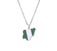 Generico Nigeria Map Pendant Necklaces African Map Necklace Nigerian flag Pendant Necklaces Jewelry for Nigerian Women Men (H)