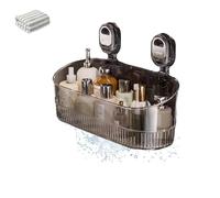 Generico No-Drill Bathroom Suction Storage Box, No Drill Corner Wall Shelf Bottom Drain, Large Capacity & Strong Load-Bearing, For Bathrooms Kitchen (gray)