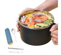 Generico Noodle Bowls | 16x9.5cm Double Wall Stainless Steel Pasta Cooker With Lid And Handle - Spacious Dining Solution Soup Bowls - For Office College Dorm Room Camping Rv Hiking Travel