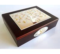 Generico NOZZE D'ORO 50° ANNIVERSARIO DI MATRIMONIO ARGENTO cm9x4 L'ALBERO DELLA VITA ARGENTO cm18x14 PORTAGIOIE PORTAGIOIELLI COFANETTO SCATOLA LEGNO cm24x20x6 -> TUO IN 48h