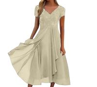 Generico Nuovo Elegante Abito Casual da Donna con Colletto in Chiffon e Inserti in Pizzo Outfit Versatile per Serate Informali o Come Abito da invito a Una Festa (Beige, S)
