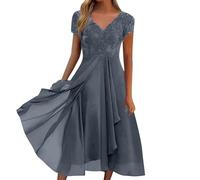 Generico Nuovo Elegante Abito Casual da Donna con Colletto in Chiffon e Inserti in Pizzo Outfit Versatile per Serate Informali o Come Abito da invito a Una Festa (Grey, XL)