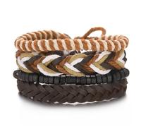 Generico Nuovo set di braccialetti alla moda da uomo 2026 - Cordoncino intrecciato con perline e combinazione di pelle, braccialetto multistile for uomo(BR22Y0033)