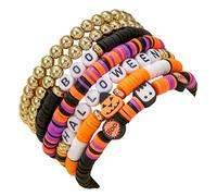 Generico Nuovo set di braccialetti di Halloween, set di braccialette stregonali merce malvagia, divertenti s-et di bracciali Halloween di pipistrello di zucca, perla di argilla regolabile festosa (d)