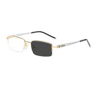 Generico Occhiali da Lettura fotocromatici, Occhiali da Sole da Uomo con Montatura Leggera e Mezza Montatura Protezione UV Lenti Che Si scuriscono alla Luce del Sole,d'oro,+1.25