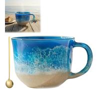 Generico Ocean Breeze Glass Mug, 11oz Gradient Blue to Beige Coffee Mug, Sea Themed Glassware with Comfortable Handle for Hot Tea,Cocoa, Gift for Women Men