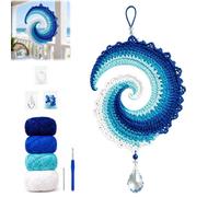 Generico Ocean Wave Crochet Wind Spinner DIY Kit,Handmade Hanging Coastal Crochet Craft Kit with Yarn Crochet Hook,Coastal Hanging Window Ornament for Beginners, Beach Home Decor Gift