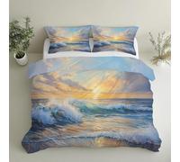 Generico Oceano Copripiumino Matrimoniale Paesaggio al Tramonto Dipinto A Olio Parure Copripiumone con 1 x Copripiumone 150x200 cm e 2 x Federe 50x80cm GS*14