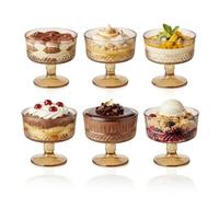 Generico OCEANO Set 6 Coppette in Vetro per Gelato Dessert Piede Coppe Eleganti per Macedonia Mousse Dolci Trasparente Gelateria Bar Ristorante (Set Coppette Diamante Ambrate)