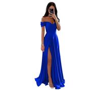 Generico off The Shoulder Abiti da Damigella d'Onore Donne Lungo Raso A Line Scollo A V Increspature Abiti da Ballo Abiti da Sera Formale da Festa Royal Blue 52