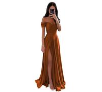 Generico off The Shoulder Abiti da Damigella d'Onore Donne Lungo Raso A Line Scollo A V Increspature Abiti da Ballo Abiti da Sera Formale da Festa Burnt Orange 42