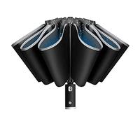 Generico Ombrello automatico antivento pieghevole all inverso leggero protettivo con luce LED e striscia riflettente portatile antipioggia per uomini donne