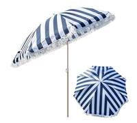 Generico Ombrellone Boho da Spiaggia 180cm con Frange Ombrellone da Giardino Protezione UV UPF 50+ Inclinazione con Pulsante Borsa da Trasporto Inclusa Senza Base(Blue)
