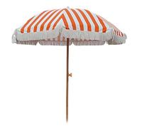Generico Ombrellone da esterno a righe arancioni da 240 cm con frange, parasole inclinabile da spiaggia boho con struttura in metallo e 8 stecche, copertura rotondo con protezione UPF 50+