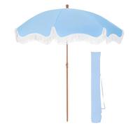 Generico Ombrellone da spiaggia blu da 200 cm con inclinazione e altezza regolabile, parasole da esterno portatile con frangia, telo rotondo con protezione solare UPF 50+