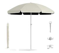 Generico Ombrellone da Spiaggia Portatile 1.8/2.2/2./2.60m Ombrellone Impermeabile Protezione UV con Ancoraggio Gancio Portabicchieri Giardino Terrazza Piscina Tavolo(Beige,180cm/5.9ft)