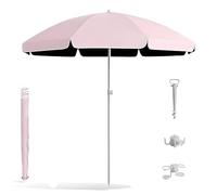 Generico Ombrellone da Spiaggia Portatile 1.8/2.2/2./2.60m Ombrellone Impermeabile Protezione UV con Ancoraggio Gancio Portabicchieri Giardino Terrazza Piscina Tavolo(Light Red,180cm/5.9ft)