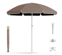 Generico Ombrellone da Spiaggia Portatile 1.8/2.2/2./2.60m Ombrellone Impermeabile Protezione UV con Ancoraggio Gancio Portabicchieri Giardino Terrazza Piscina Tavolo(Brown,220cm/7.2ft)