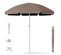 Generico Ombrellone da Spiaggia Portatile 1.8/2.2/2.4/2.60m Impermeabile con Protezione UV Ombrellone da Giardino Terrazza Tavolo Piscina con Ancora Gancio Porta Bicchieri(Brown,260cm/8.5ft)