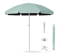 Generico Ombrellone da Spiaggia Portatile 1.8/2.2/2.4/2.60m Impermeabile con Protezione UV Ombrellone da Giardino Terrazza Tavolo Piscina con Ancora Gancio Porta Bicchieri(Light Green,240cm/7.8ft)